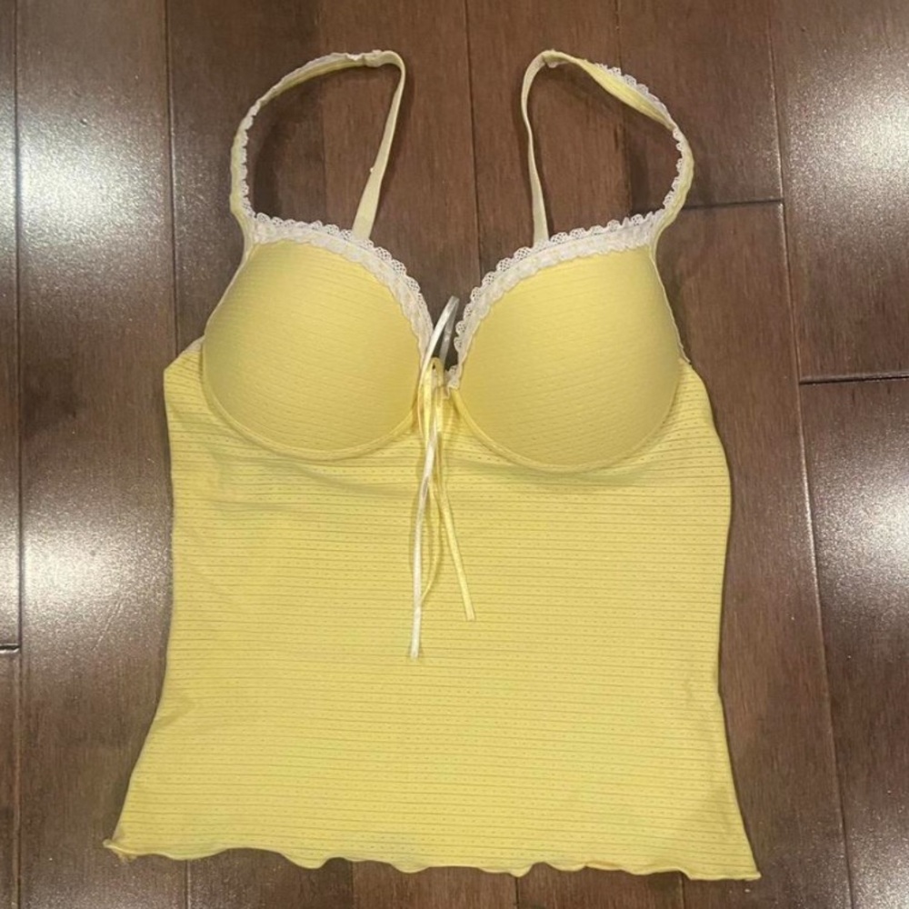 Yellow Lace Trim Bra Top